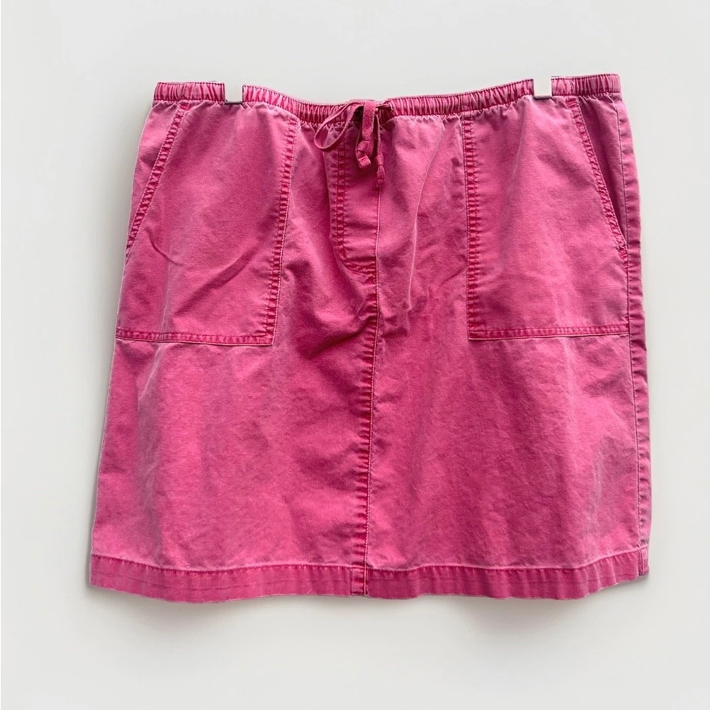 LL Bean Skirt Women Large Petite Pink 100% Cotton Tie Waist Pockets Mini Preppy